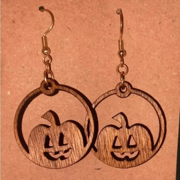 Handcrafted Wooden Pumpkin Earrings - Picture 3 of 4